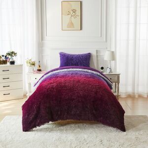 Mingled Threads - Celestial Garden Twin Faux Fur Comforter Purple
